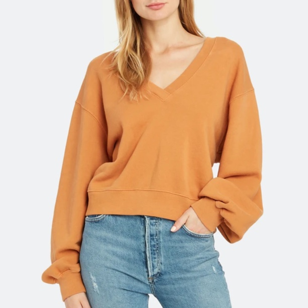 AGOLDE V Neck Balloon Sleeve Sweatshirt in Umber - Picture 9 of 16
